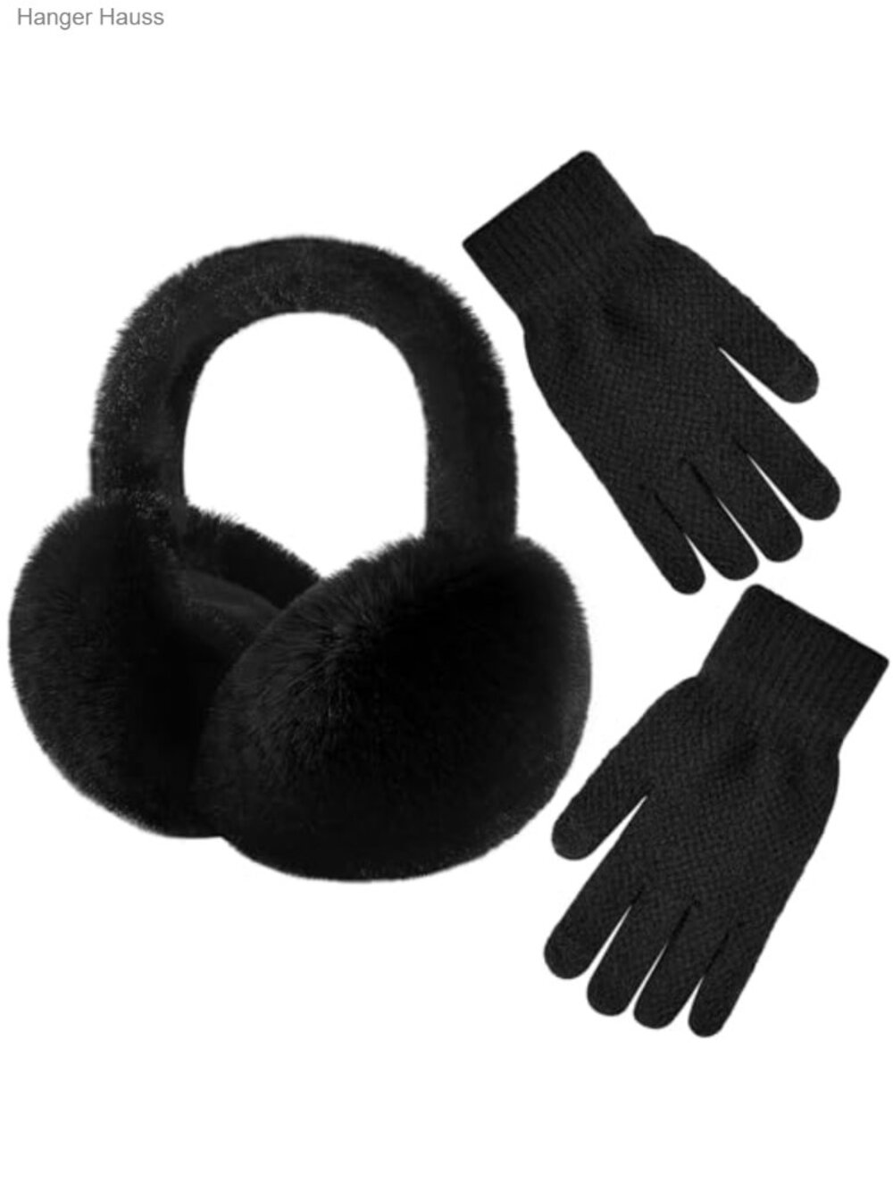 Foldable Faux Rabbit Fur Ear Muffs & Touchscreen Gloves Set